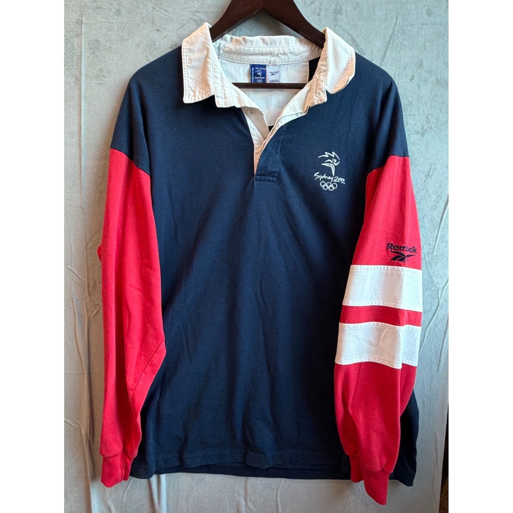 Reebok Sydney 2000 Olympics Rugby Shirt Mens L Navy Red Vintage Blokecore RARE